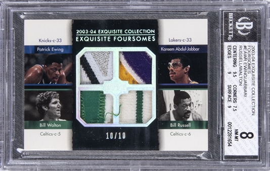 2003-04 UD "Exquisite Collection" Foursomes #EAWR Patrick Ewing/Kareem Abdul-Jabbar/Bill Walton/Bill Russell Game Used Patch Card (#10/10) – BGS NM-MT 8